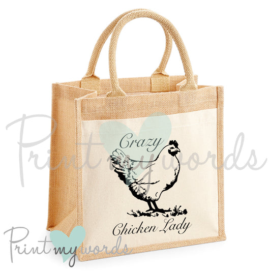 Classic Crazy Chicken Lady Poultry Jute Bag