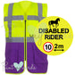 High Visibility Hi Vis Equestrian Reflective Vest Tabard Waistcoat DISABLED RIDER, 10MPH 2M hi-viz