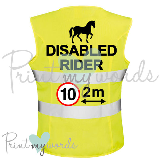 High Visibility Hi Vis Equestrian Reflective Vest Tabard Waistcoat DISABLED RIDER, 10MPH 2M hi-viz