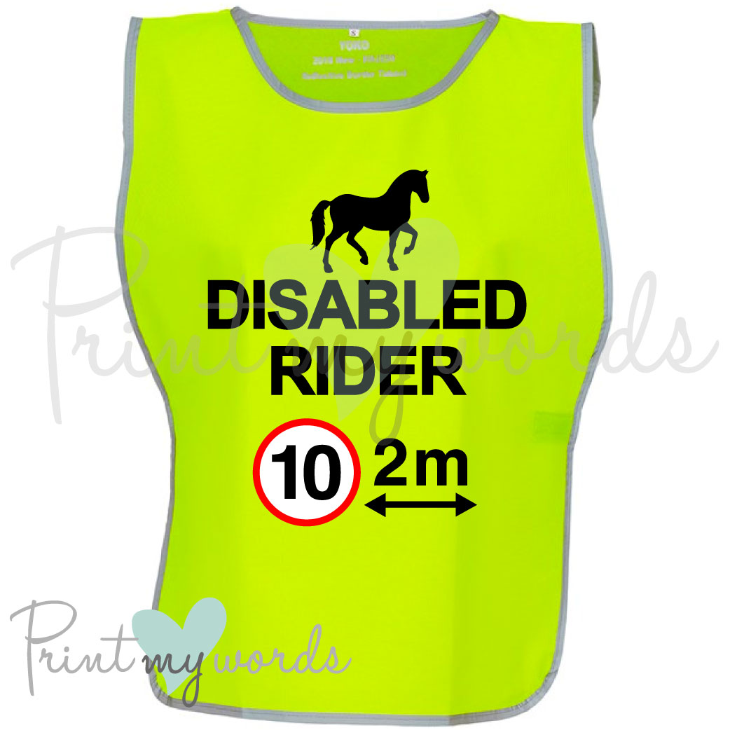 High Visibility Hi Vis Equestrian Reflective Vest Tabard Waistcoat DISABLED  RIDER, 10MPH 2M hi-viz