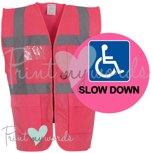 High Visibility Hi Vis Equestrian Reflective Vest Tabard Waistcoat DISABLED, SLOW DOWN hi-viz