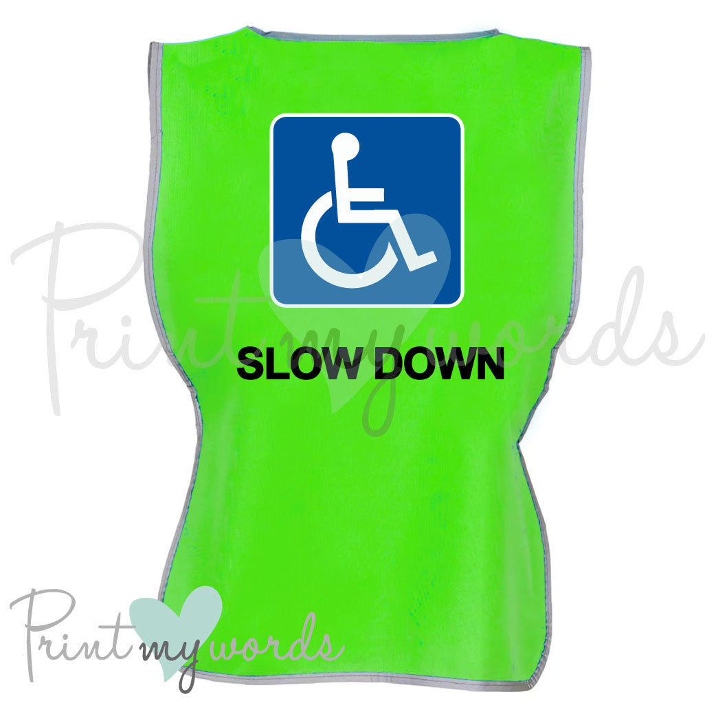 High Visibility Hi Vis Equestrian Reflective Vest Tabard Waistcoat DISABLED, SLOW DOWN hi-viz