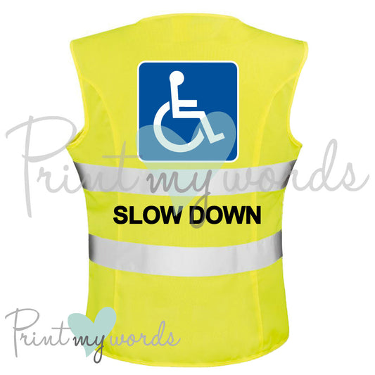 High Visibility Hi Vis Equestrian Reflective Vest Tabard Waistcoat DISABLED, SLOW DOWN hi-viz