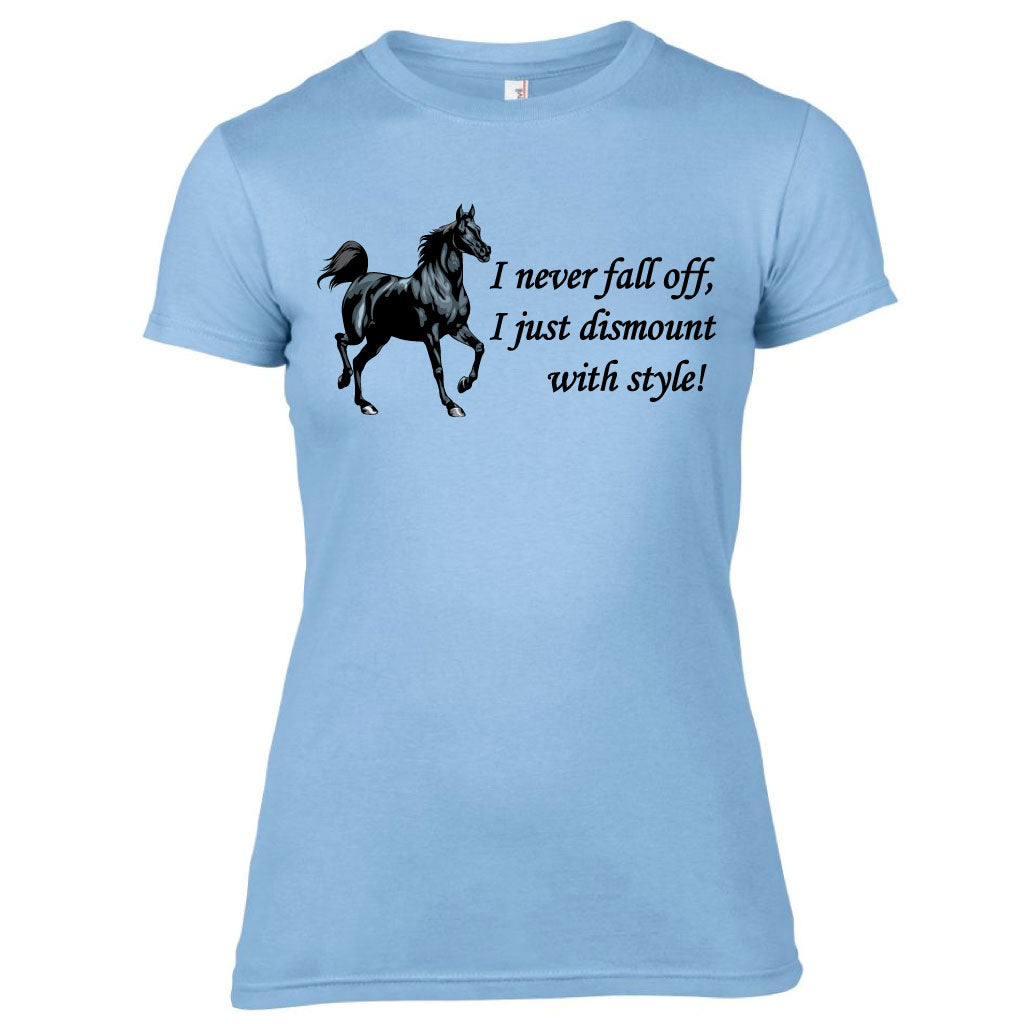 (Size 8-10) Ladies Dismount With Style Funny Equestrian T-Shirt