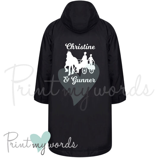 Personalised All-Weather Robe Equestrian Long Coat - Single Horse Carriage Driving Design
