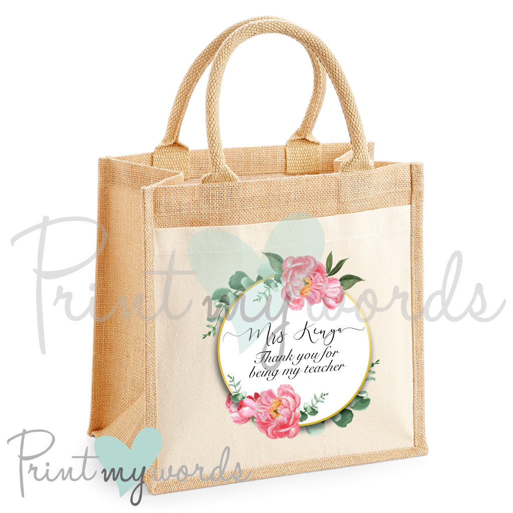 Personalised Floral Teacher Tote Bag