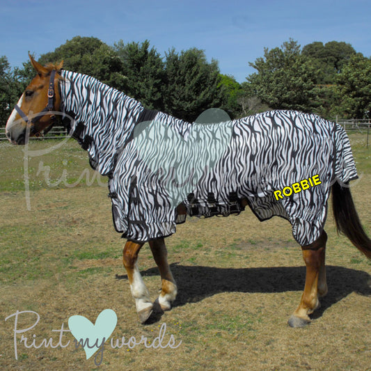 Personalised Sahara Zebra Print Full Neck Fly Rug