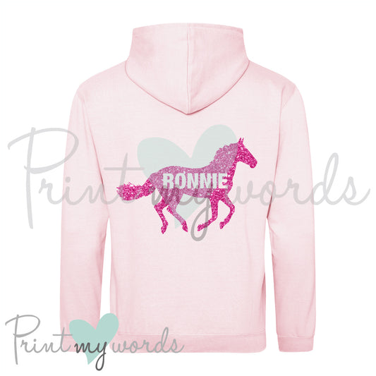 Personalised Glitter Equestrian Hoodie - Cantering Horse Design