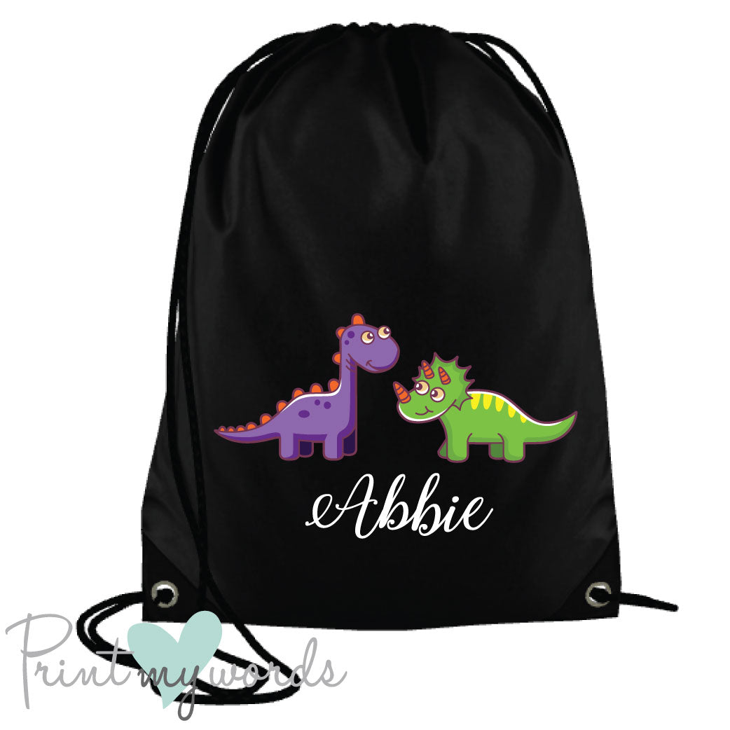 Children's Personalised Dinosaur P.E. Drawstring Bag