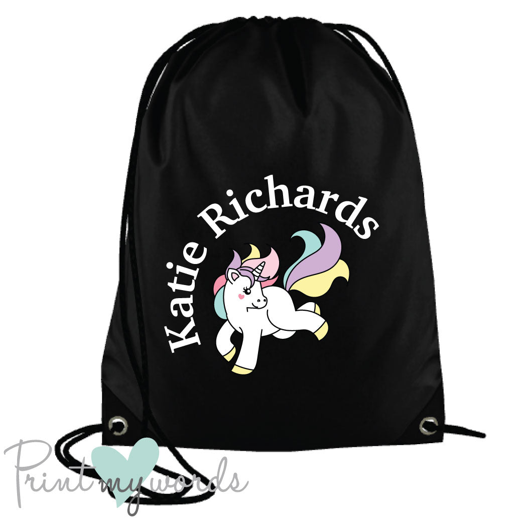 Children's Personalised Unicorn P.E. Drawstring Bag