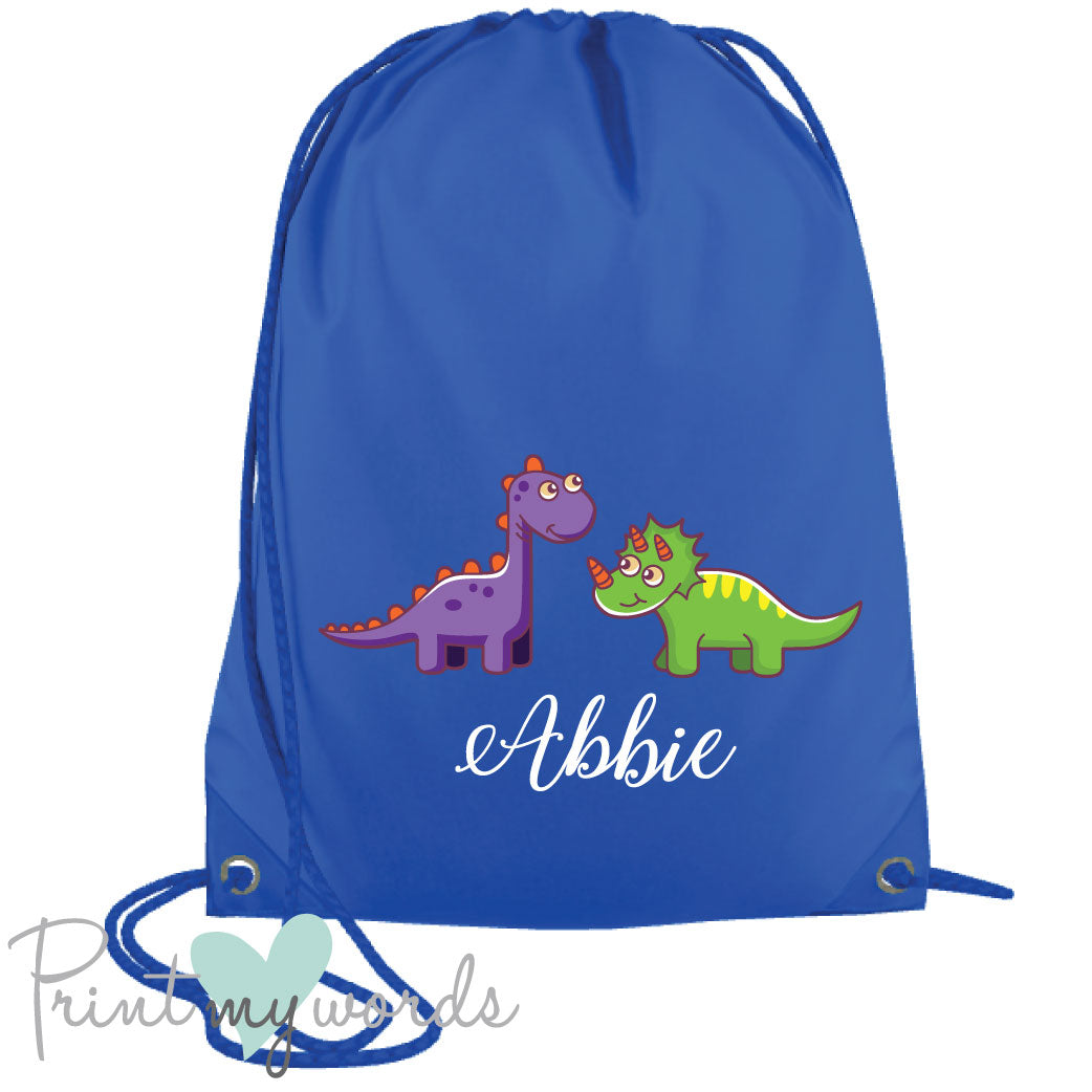 Children's Personalised Dinosaur P.E. Drawstring Bag