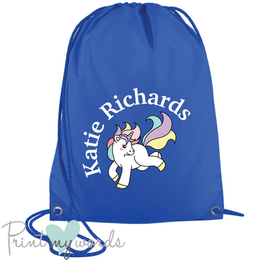 Children's Personalised Unicorn P.E. Drawstring Bag