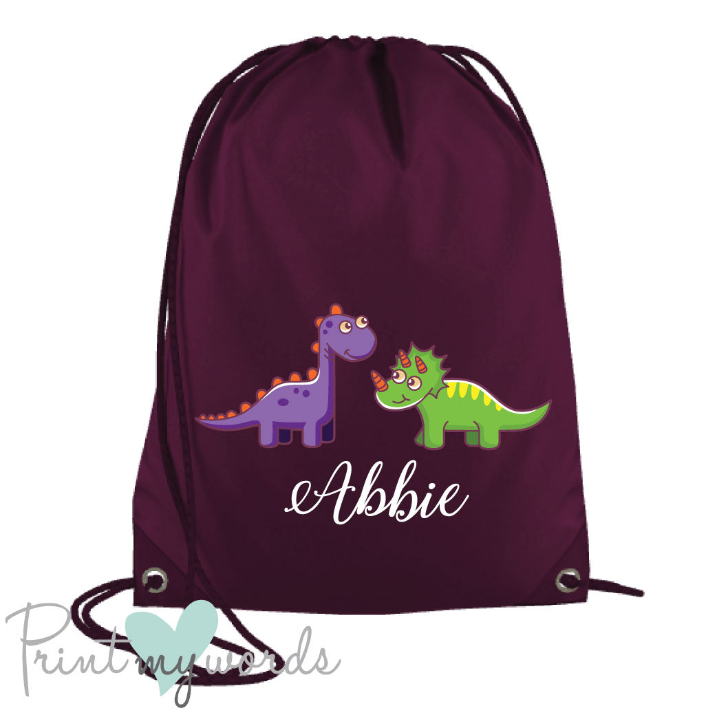 Children's Personalised Dinosaur P.E. Drawstring Bag