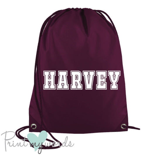 Children's Personalised Varsity P.E. Drawstring Bag