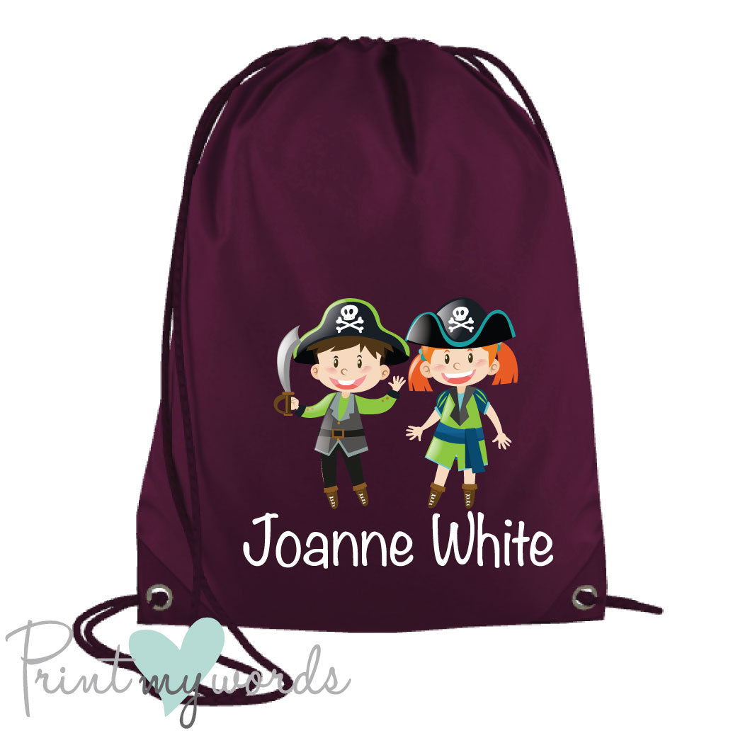 Children's Personalised Pirate P.E. Drawstring Bag