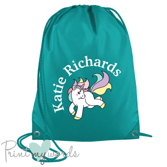 Children's Personalised Unicorn P.E. Drawstring Bag