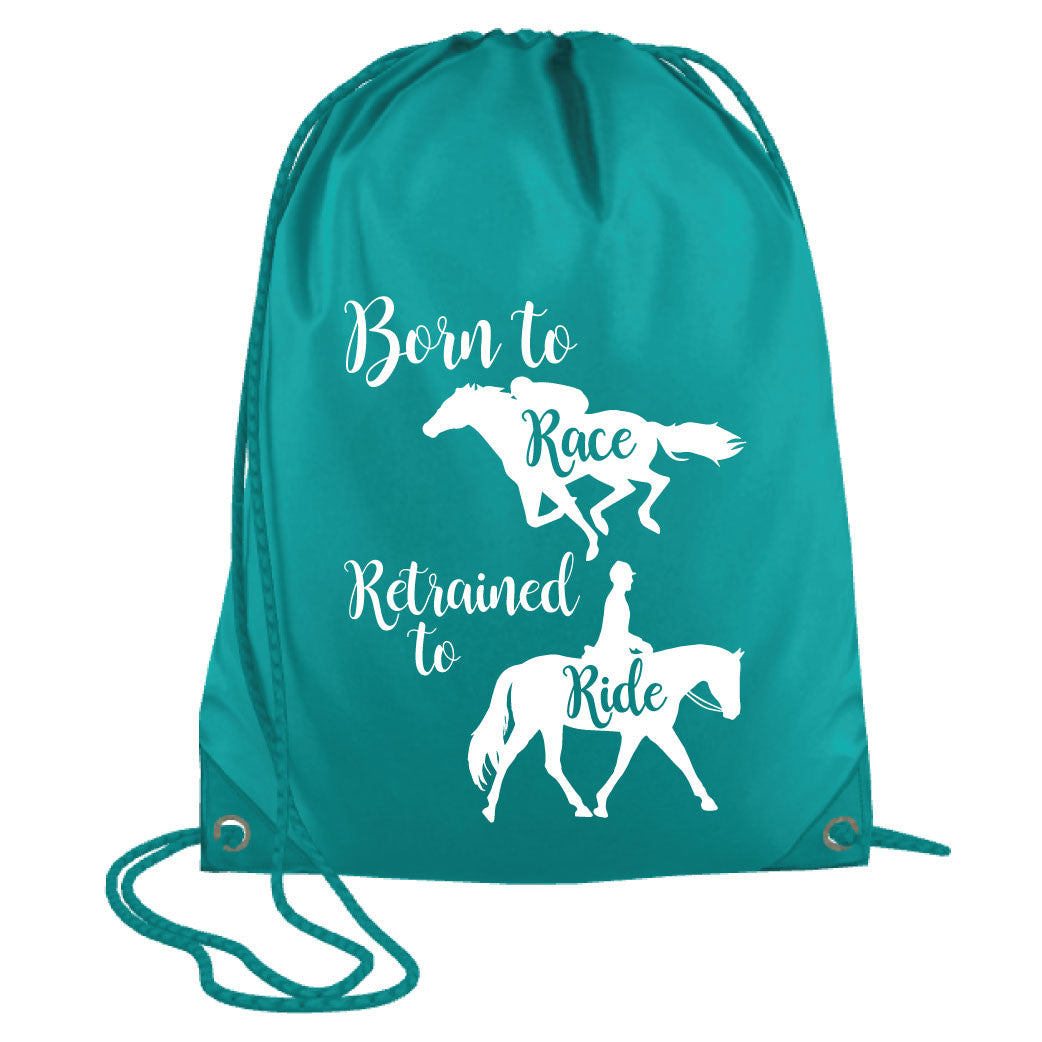 Born to Race, Retrained to Ride Drawstring Bag