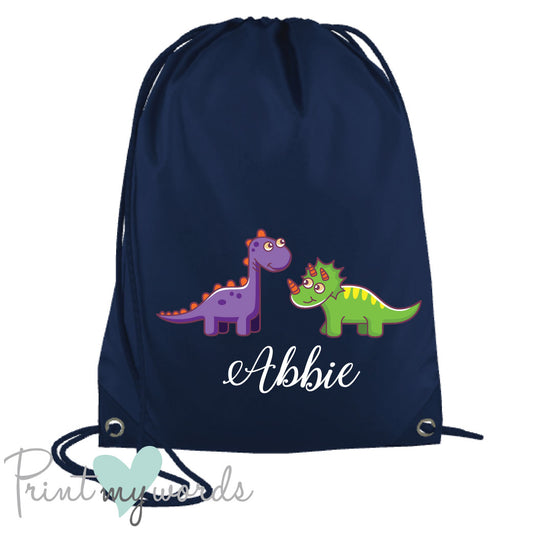 Children's Personalised Dinosaur P.E. Drawstring Bag