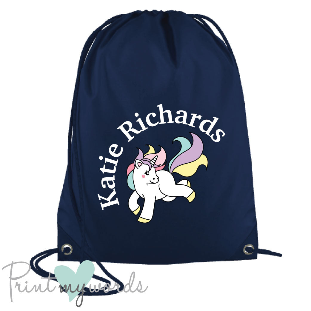 Children's Personalised Unicorn P.E. Drawstring Bag