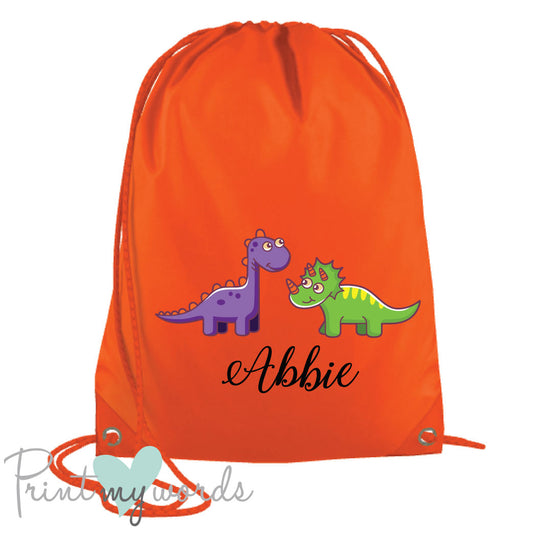 Children's Personalised Dinosaur P.E. Drawstring Bag