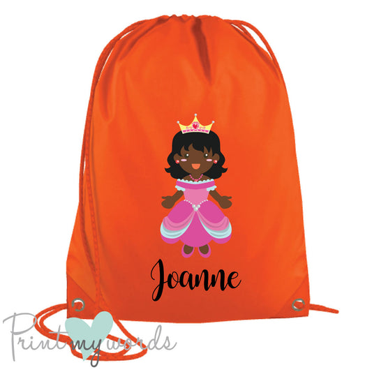 Children's Personalised Princess P.E. Drawstring Bag