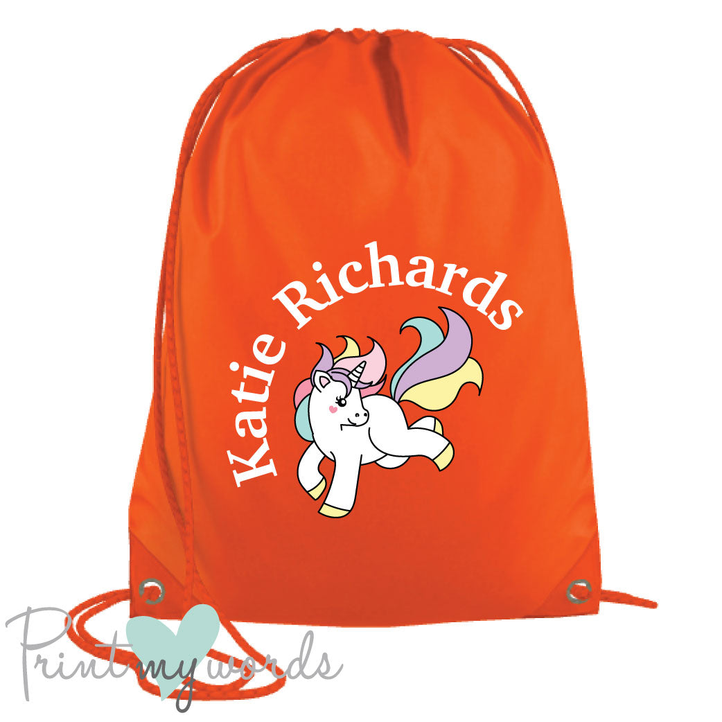 Children's Personalised Unicorn P.E. Drawstring Bag