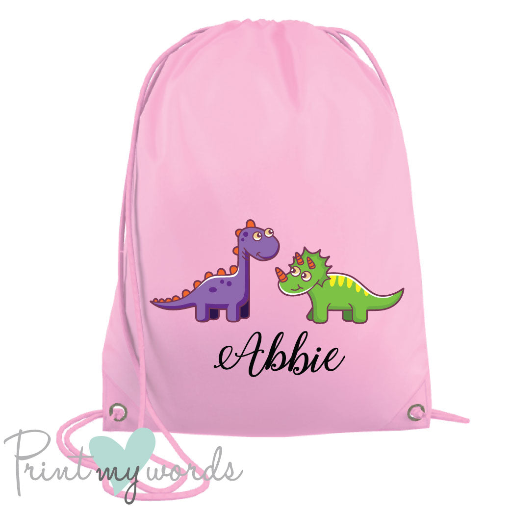 Children's Personalised Dinosaur P.E. Drawstring Bag