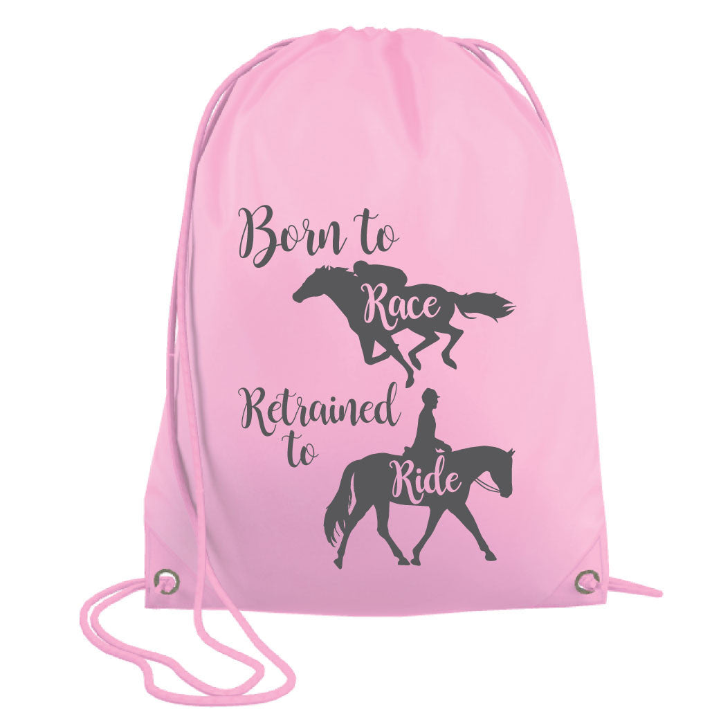 Born to Race, Retrained to Ride Drawstring Bag