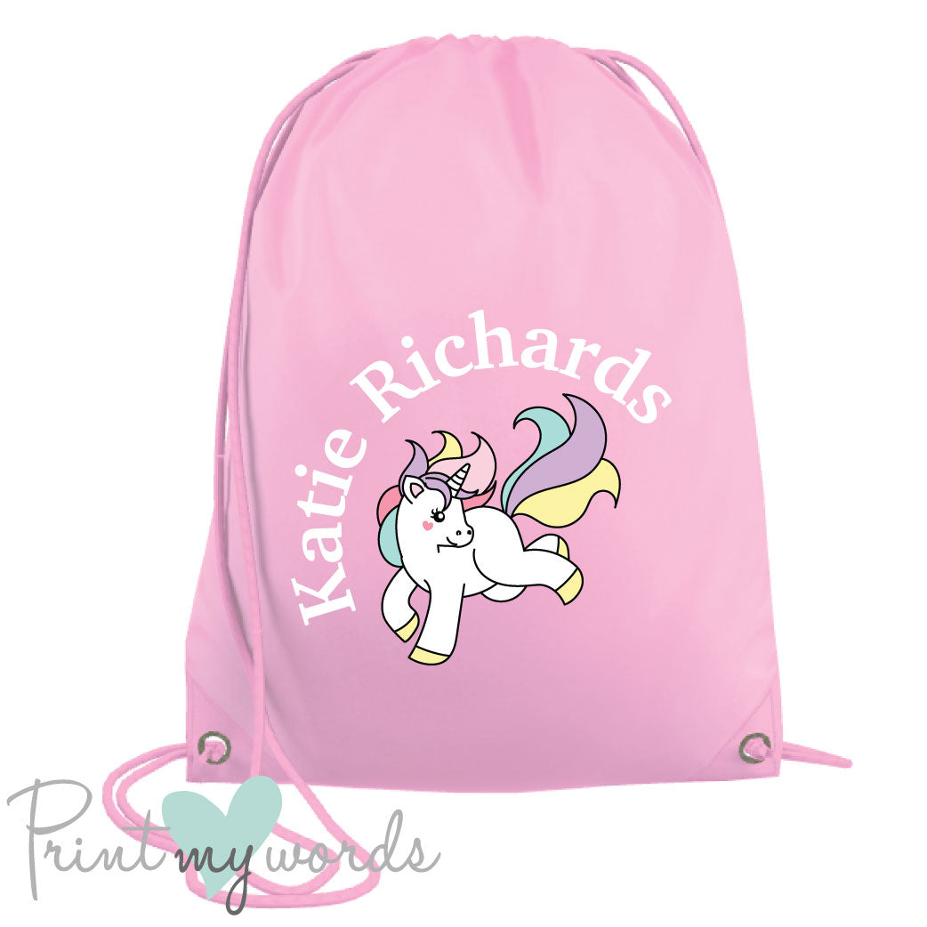 Children's Personalised Unicorn P.E. Drawstring Bag