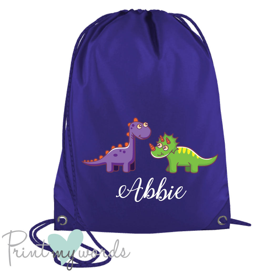 Children's Personalised Dinosaur P.E. Drawstring Bag
