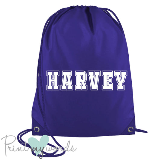 Children's Personalised Varsity P.E. Drawstring Bag