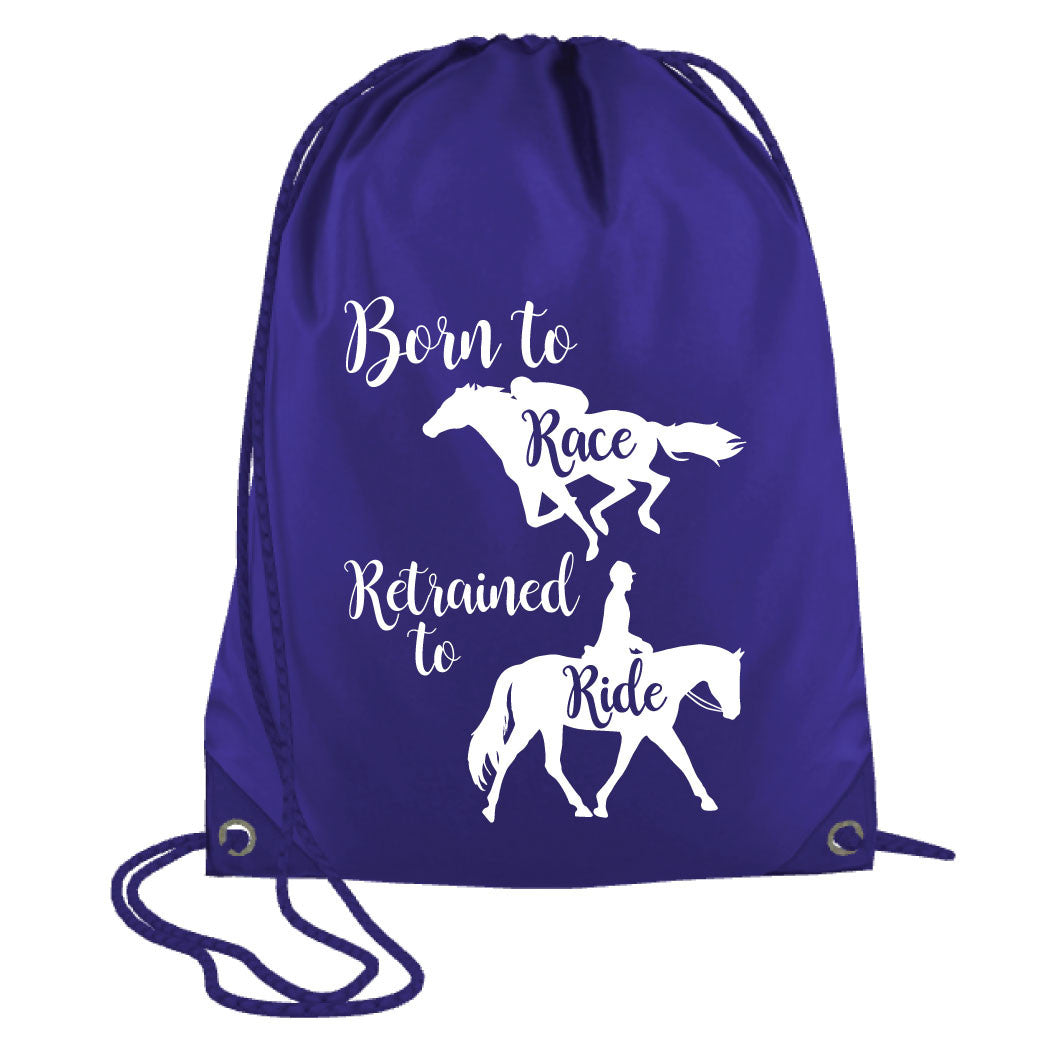 Born to Race, Retrained to Ride Drawstring Bag