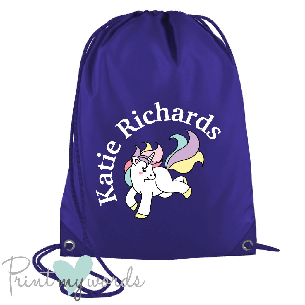 Children's Personalised Unicorn P.E. Drawstring Bag