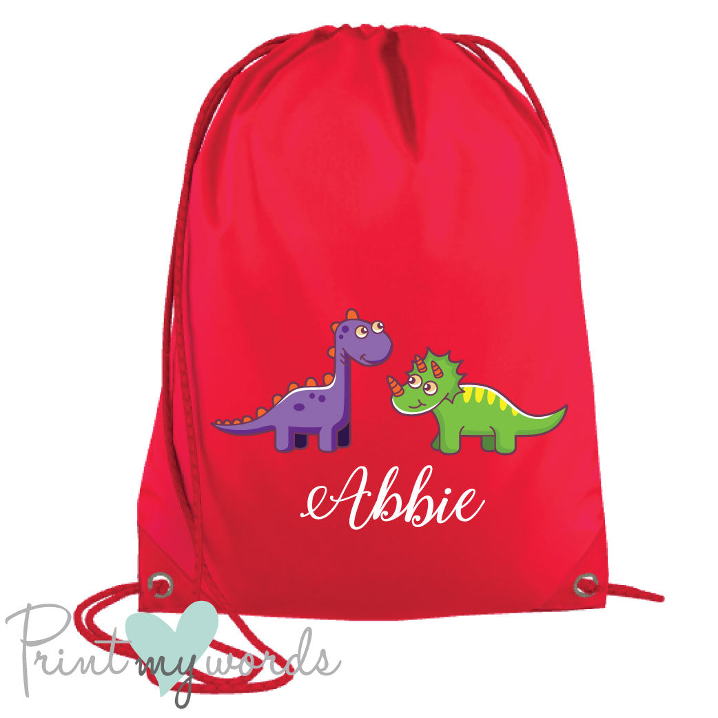 Children's Personalised Dinosaur P.E. Drawstring Bag