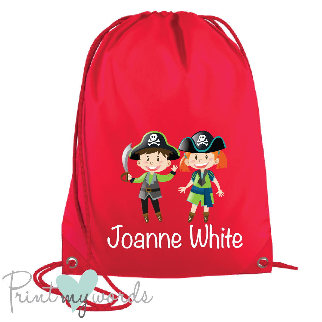 Children's Personalised Pirate P.E. Drawstring Bag