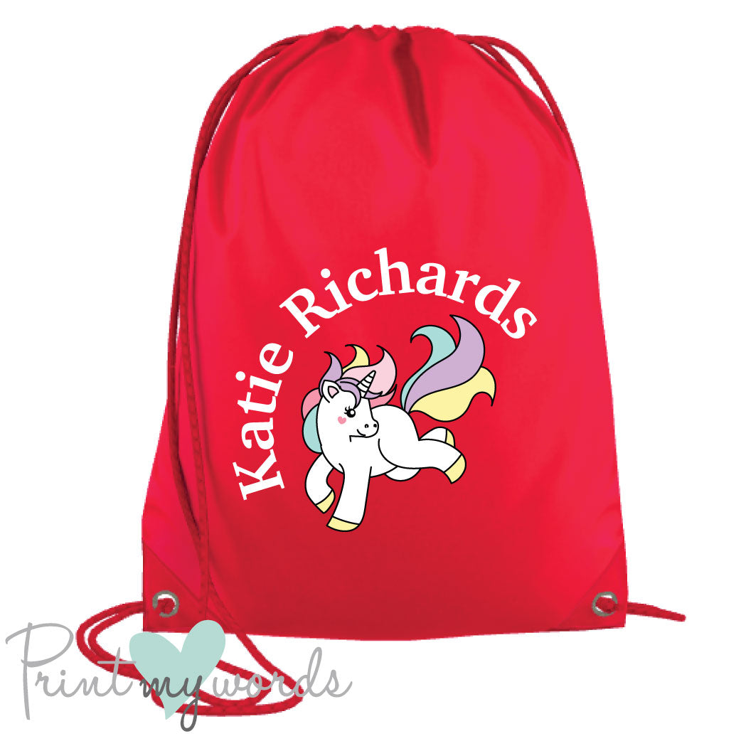 Children's Personalised Unicorn P.E. Drawstring Bag
