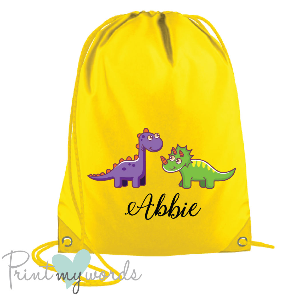 Children's Personalised Dinosaur P.E. Drawstring Bag