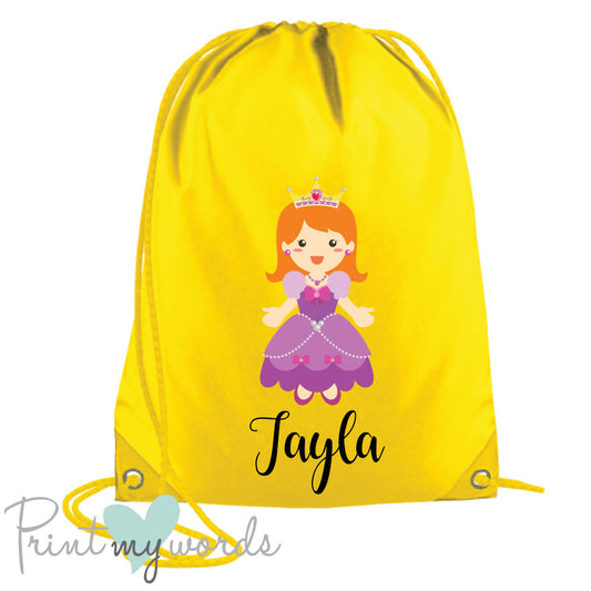 Children's Personalised Princess P.E. Drawstring Bag