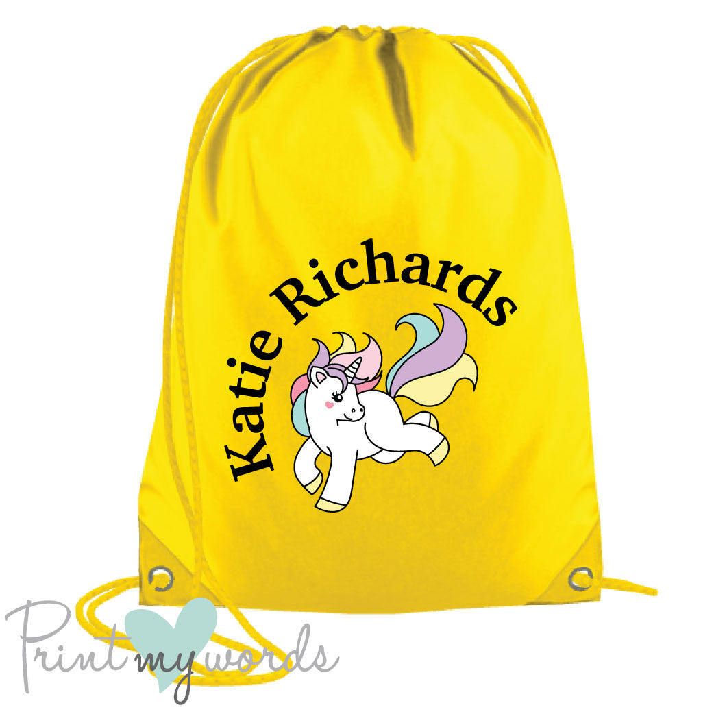 Children's Personalised Unicorn P.E. Drawstring Bag