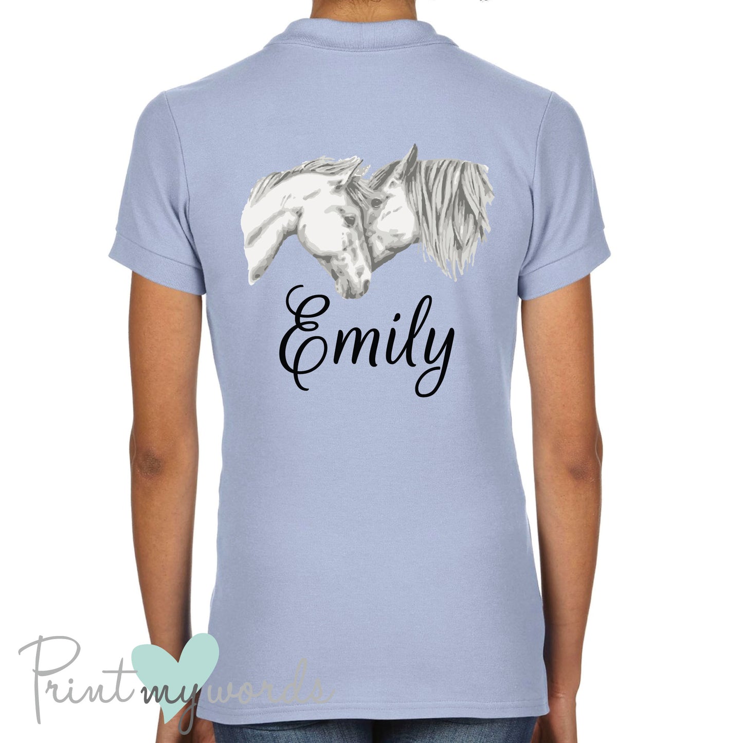 Personalised 2 Horse Heads Equestrian Polo Shirt