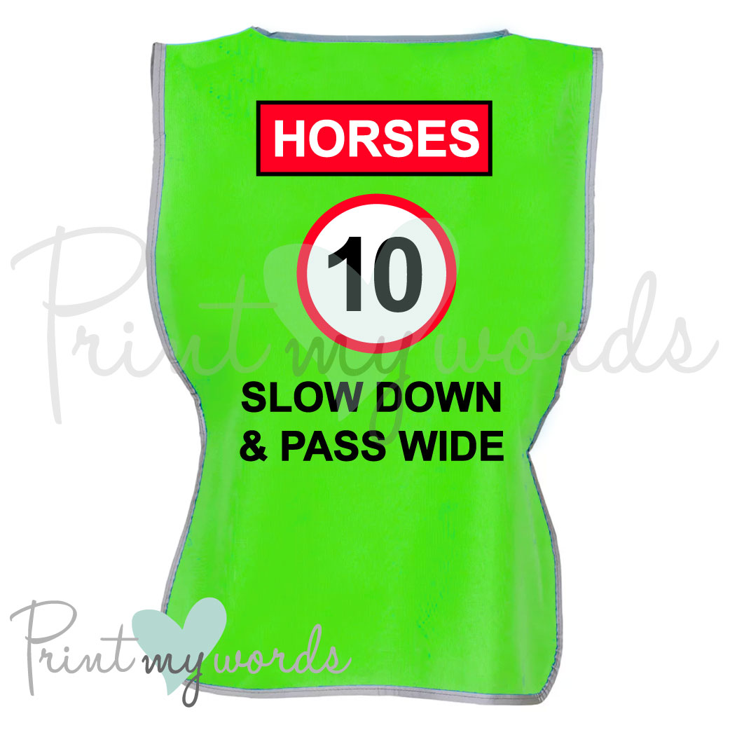 High Visibility Hi Vis Equestrian Reflective Vest Tabard Waistcoat HORSES 10MPH SLOW DOWN hi-viz