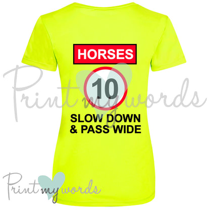 Hi Vis UV Protection Equestrian Horse Riding Summer T-Shirt Vest Polo - Horses 10mph Slow Down