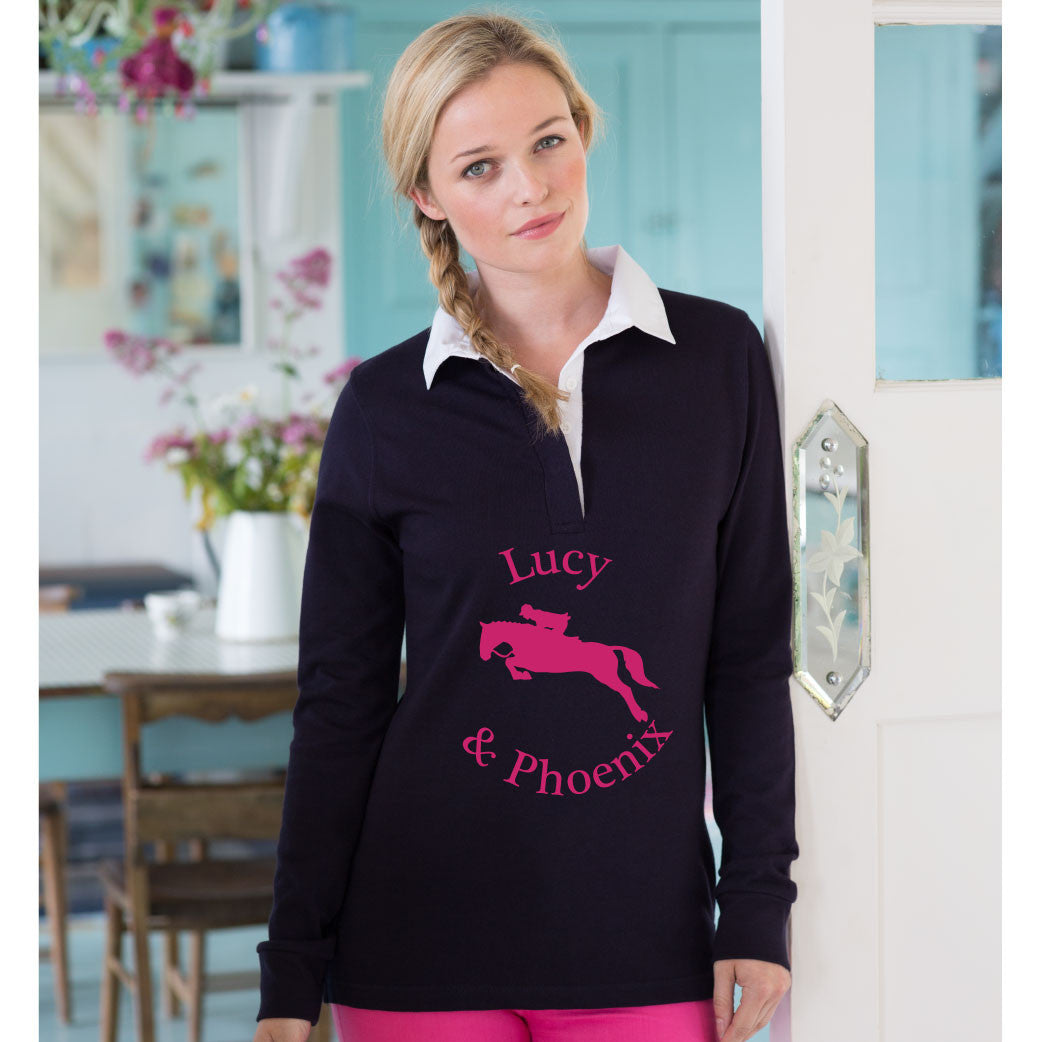 Ladies Personalised Jumping Equestrian Rugby Shirt