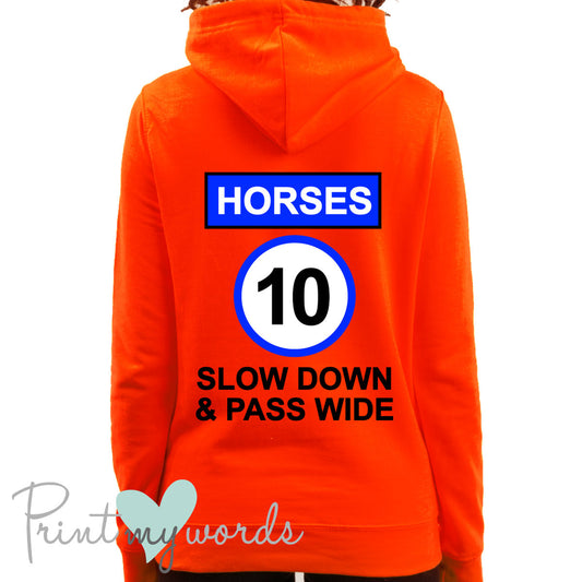 High Visibility Hi Vis Equestrian Neon Electric Hoodie - HORSES 10MPH SLOW DOWN hi-viz
