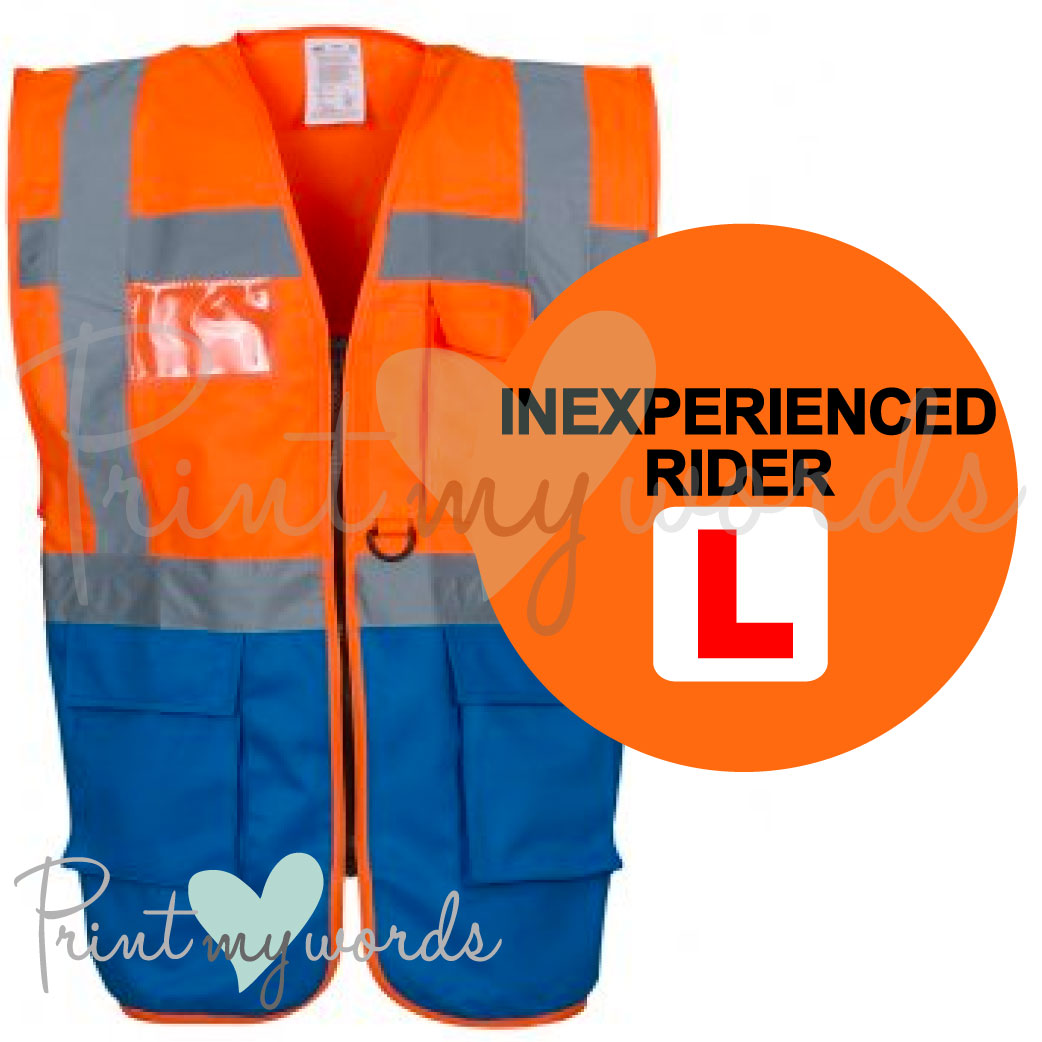 High Visibility Hi Vis Equestrian Reflective Vest Tabard Waistcoat INEXPERIENCED RIDER hi-viz