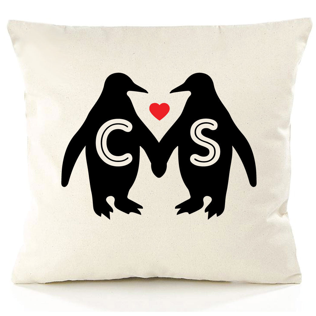 Personalised Penguin Initials Cushion Cover