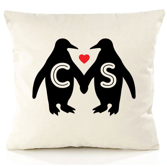 Personalised Penguin Initials Cushion Cover