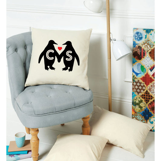 Personalised Penguin Initials Cushion Cover