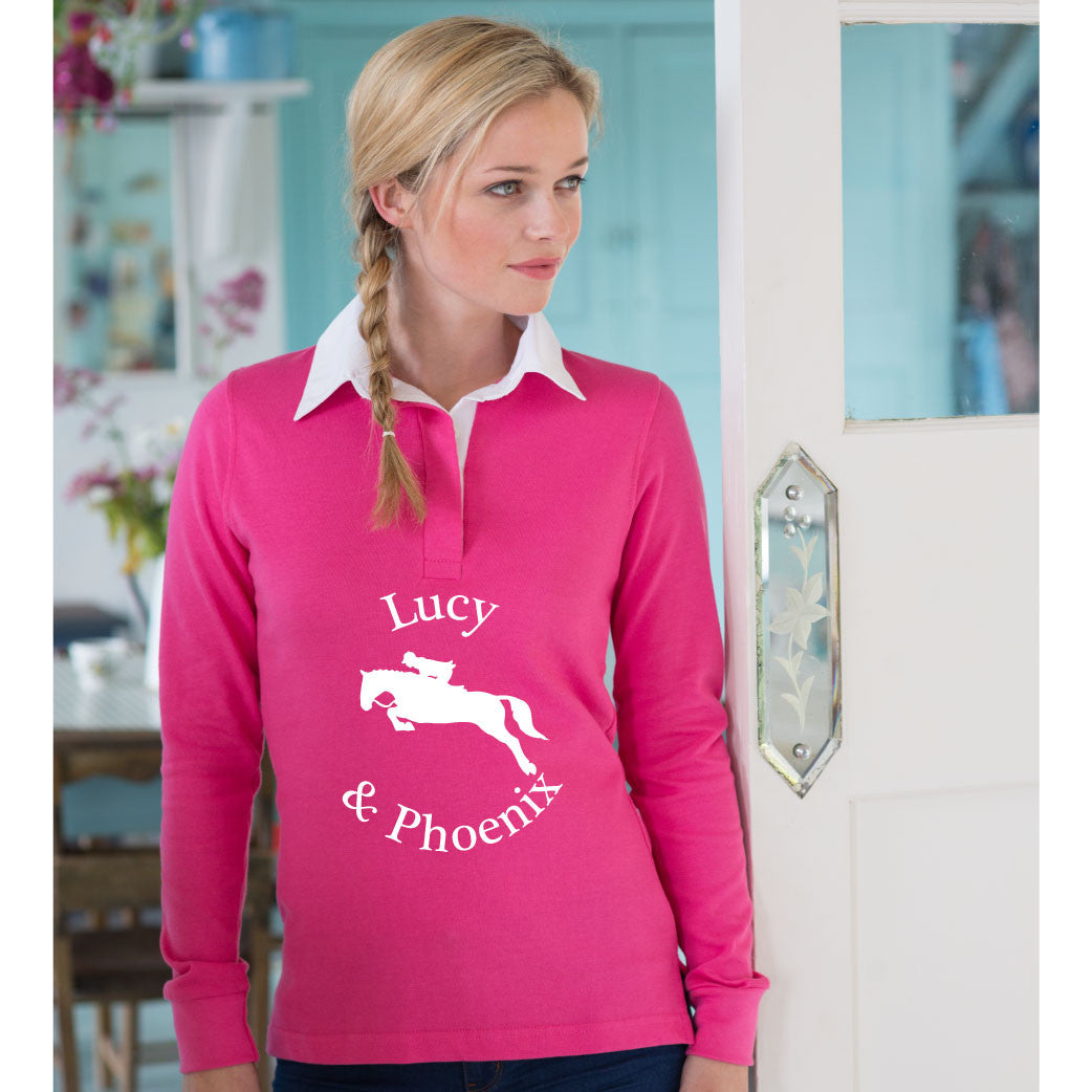 Ladies Personalised Jumping Equestrian Rugby Shirt