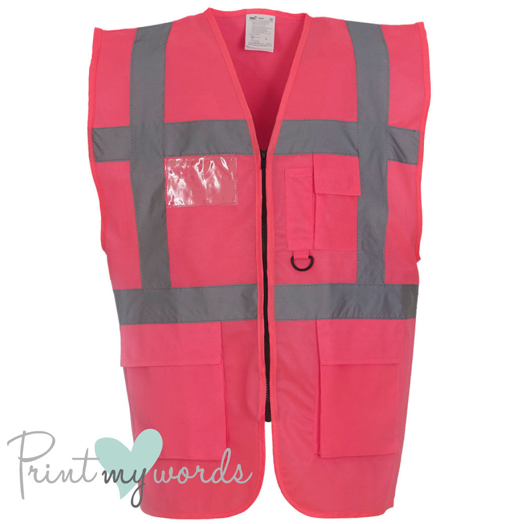 Official PW&S High Visibility Hi Vis Equestrian Reflective Zip-Up Waistcoat CAMERA, 10mph, PLEASE PASS WIDE & SLOW